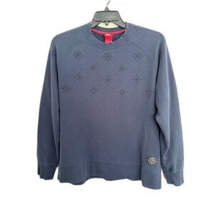 Nike Holiday Snowflake Embroidered Crewneck Sweatshirt - Navy Blue - Men's‎ XL